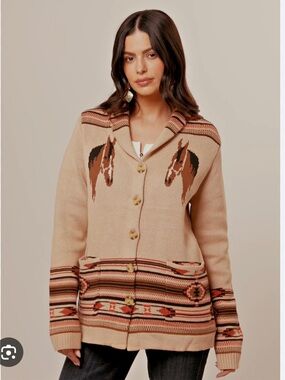 Buckle Cotton and Rye women’s horse motif print cardigan pony sweater jumper